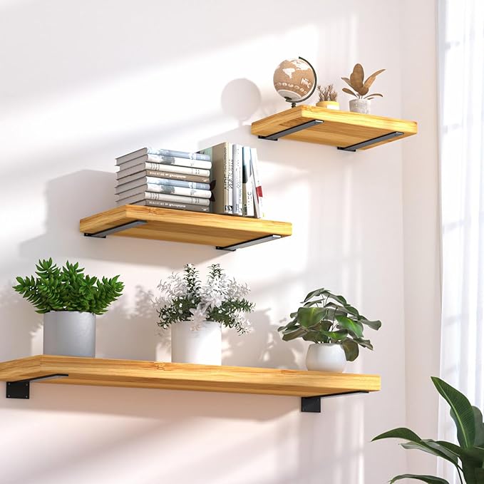 16 Pack - 10 inch Black Hidden L Shelf Bracket (1/5 Inch Thicked) Iron Floating Shelf Brackets Rustic Industrial Metal Brackets for Shelf Support