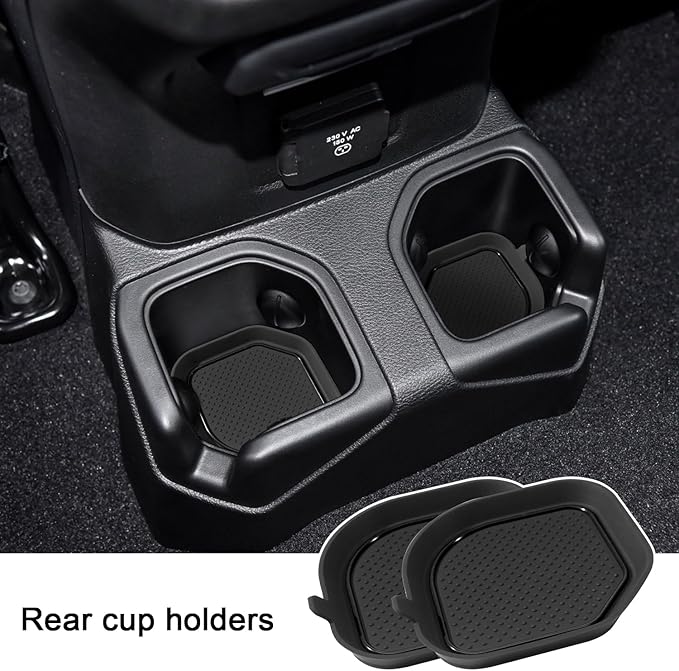 Cup Holder Coaster for Wrangler JL JLU 2018-2025 2026 Wrangler Accessories Gladiator JT 2020-2026 Silicone Cup Inserts Interior Mats Pad (Black Trim, 4-pcs Set, for Deep Rear Cup Holders)