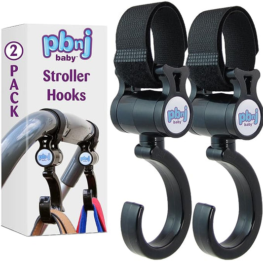 PBnJ Baby Stroller Hooks, 2-Pack Organizer Clips for Travel, Purses, Shopping, Diaper Bags