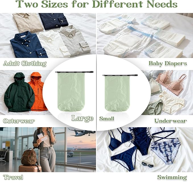 Travel Laundry Bags, 2 Pcs Waterproof Dry Wet Bags, Dirty Clothes Organizer with Handles, Collapsible Storage Bag for Workout Swimsuit Diaper Yoga Beach Bathing Camping
