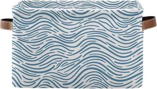 Aslsiy Storage Basket Ocean Wave Doodle Nursery Bins Baby Box Canvas Clothes Shelf Basket Laundry Hamper Gift Basket for Home Closet 1 Pcs