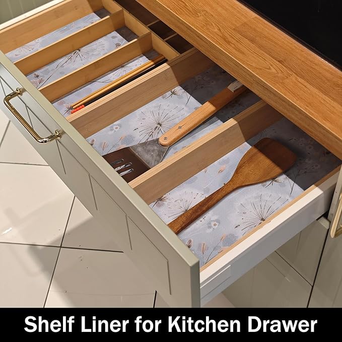 Dandelion Shelf Liners, Strong Non-Slip 12IN x 20FT, Non-Adhesive Shelf and Drawer Liners for Kitchen Cabinet, Wire Fridge, Waterproof Shelf Drawer Liner, Easy to Clean