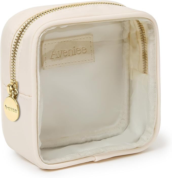 Aveniee Clear Makeup Bag Small, Mini Cosmetic Bag for Inside Purse, Cute Zipper Pouches for Organizing Car Essentials Travel Toiletry Lipstick-Cream