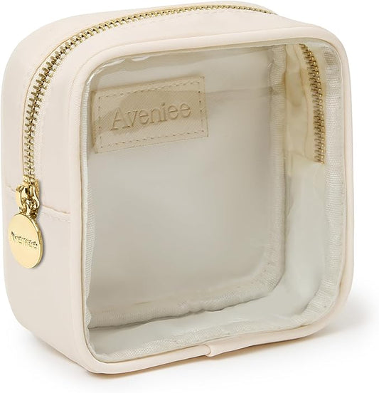 Aveniee Clear Makeup Bag Small, Mini Cosmetic Bag for Inside Purse, Cute Zipper Pouches for Organizing Car Essentials Travel Toiletry Lipstick-Cream