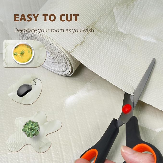 2-Layer Drawer and Shelf Liner for Kitchen Cabinet: 12in X 20Ft Non Slip Waterproof Shelf Paper Non Adhesive Refrigerator Liners Cyan Marble Easy Liners for Bathroom with Knife Tape Measure