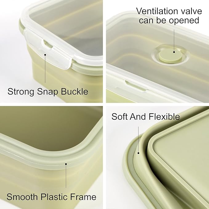 Large Collapsible Food Containers with Lids for Camping & Travel | Leak-Proof Silicone Storage Bowls, 2000ml/1200ml/800ml, Dishwasher, Microwave Freezer Safe, Set of 3