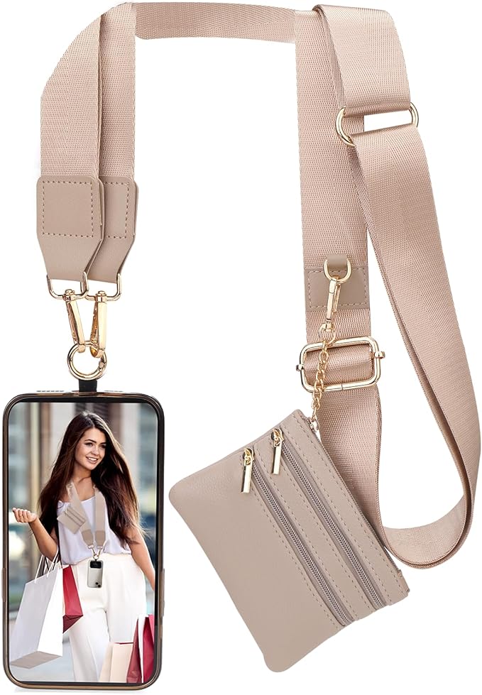 XANGNIER Clip and Go Strap for Phone with Wallet Crossbody, Phone Strap with Zippered Wallet, Adjustable Anti-Theft Cellphone Lanyard for Women, Cellphone Chain Accessories, Multicolor 7
