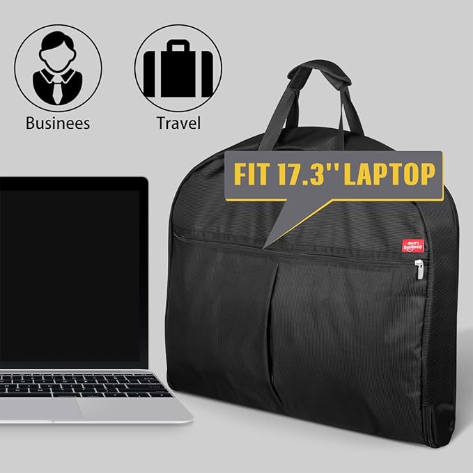 SLEEPING LAMB Heavy Duty Garment Bag for Travel, 43'' Waterproof Suit Bag for Men Travel and Foldable Carry On Garment Bag for Hanging Clothes with Large Pocket in Business Trip, Black