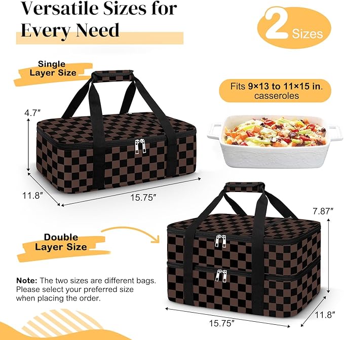 Coobiiya Insulated Casserole Carrier – Portable Tote for Hot or Cold Food, Large Warmer & Cooler Carrier Bag LunchBag, Fits 9" x 13" to 11" x 15" Baking Dish, Ideal for Potluck Parties Gatherings
