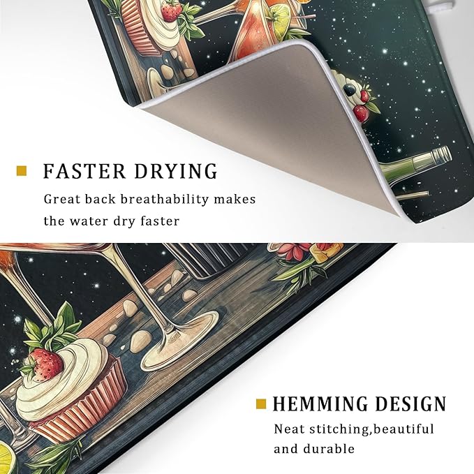 Wine Glass Dish Drying Mat - Summer Party Absorbent Microfiber Kitchen Drying Pad for Counter Decoration