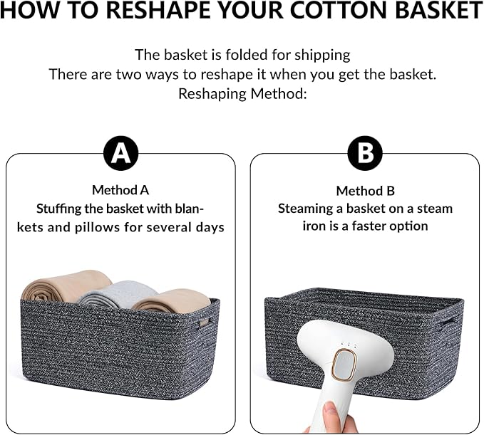 MiniArk Large Storage Baskets for Shelves, Closet Organizers Bins for Clothes Blanket Towels, Baby Nursery, Toy Baskets Box, Woven Rope Baskets, 17 x 13 x 7.5”, 2 Packs Dark Gray