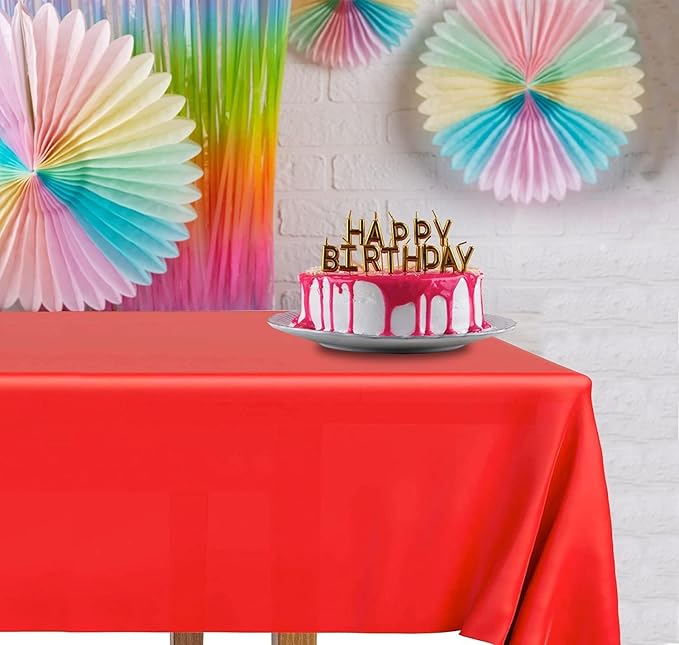 DecorRack 12 Rectangular Tablecloths BPA-Free Plastic, 54 x 108 inch, Dining Table Cloth, Rectangle Table Cover for Parties, Picnic, Camping and Outdoor, Disposable or Reusable, Red (12 Pack)