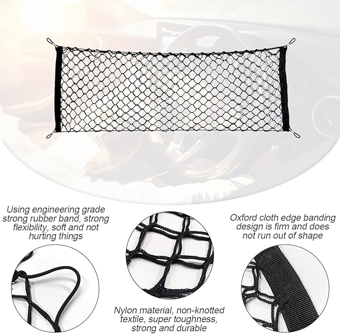 Car Rear Cargo Net, Adjustable Elastic Storage Organizer Net, Trunk Cargo Storage Net, Universal Fit for Car, Vehicle, SUV (35.4"x15.8")