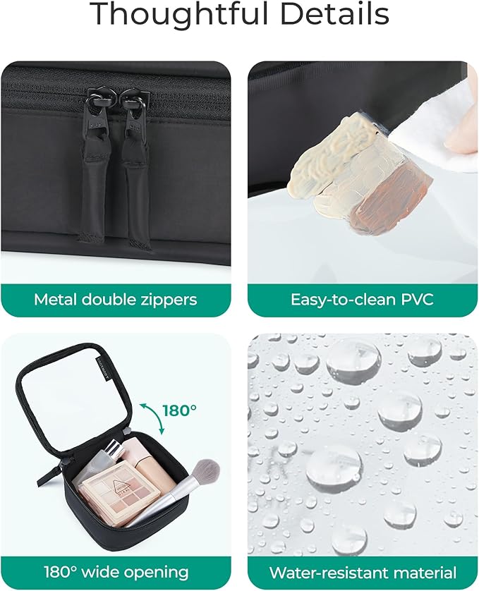 BAGSMART Mini Clear Makeup Bag for Women Portable Travel Toiletry Bag, Cute Small Water-Resistant Cosmetic Bag TSA Approved Clear Makeup Case Pouch with Zipper for Car Essentials (Black)