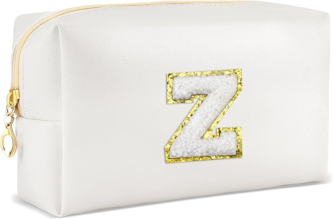 Gifts for Girls Initial Makeup Bag Personalized Cosmetic Bag with Zipper Cute Travel Toiletry Bags Waterproof PU Preppy Makeup Pouch Birthday Gift for Teen Girls Women(White Z)
