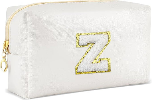 Gifts for Girls Initial Makeup Bag Personalized Cosmetic Bag with Zipper Cute Travel Toiletry Bags Waterproof PU Preppy Makeup Pouch Birthday Gift for Teen Girls Women(White Z)