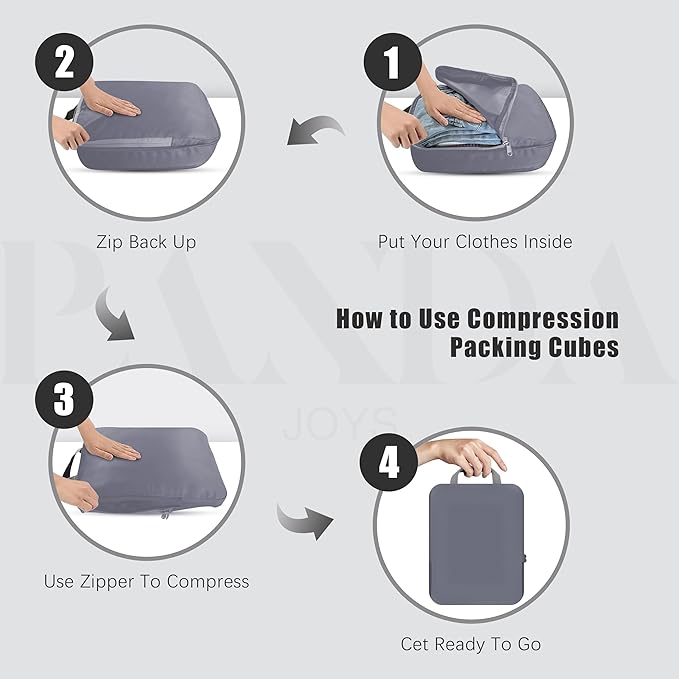 4 Set Compression Packing Cubes Travel - Travel Accessories Expandable Packing Organizers for Carry On - Essentials Luggage Bags - Dark Grey