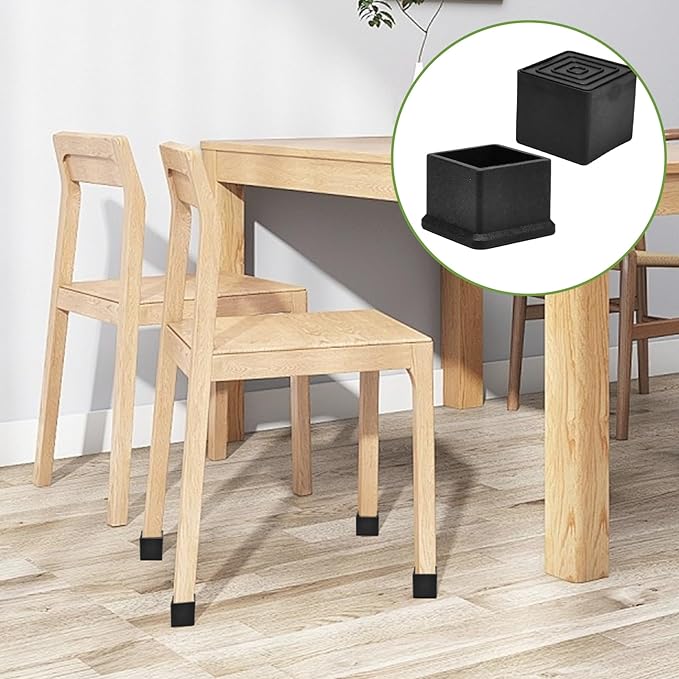 EASYEAH 1" (25mm) Square Chair Leg Floor Protectors, Black Rubber Chair Leg Caps, Non-Slip Patio Furniture Feet Cap, PVC Chair Feet Covers for Hardwood Floors, Tables & Patio Furniture, 24pcs
