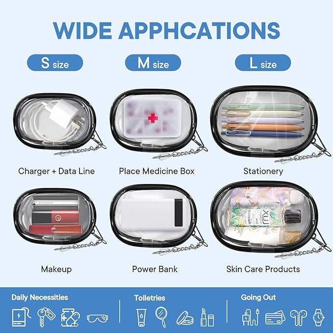 XEWEA Small Clear Toiletry Makeup Bag Portable Waterproof, 3PCS TSA Approved Cosmetic Case with Zipper, Electronics Organizer Cable Charger Pouch, Travel Essentials, Accessories Bag Purse