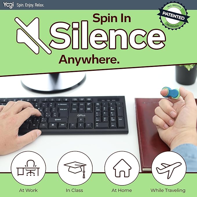 Yogi Fidget Toy – Silent Sensory Spinner for Adults & Kids – Stress Relief Fidgets for ADHD, Anxiety – Fidget Toys for Adults – Includes 5 Finger-Fit Rings – Work, School & Travel – Ocean