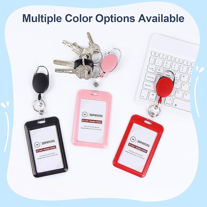 ID Badge Holder with Clip Badge Reels Ret retractable Heavy Duty Id Card with Carabiner Badge Reel with 24 inches Pull Cord for Office, School, Factory, Teacher (Pink, Vertical)