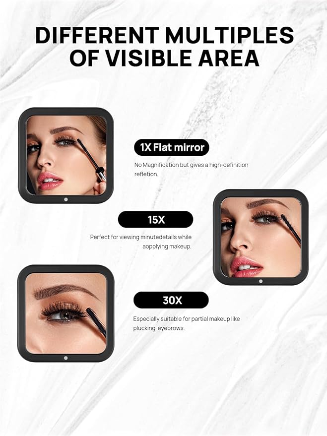 OMIRO Folding Compact Mirror, 1X/30X Magnification 3½” Pocket Size Square Hand Mirror for Travel Makeup (Black)