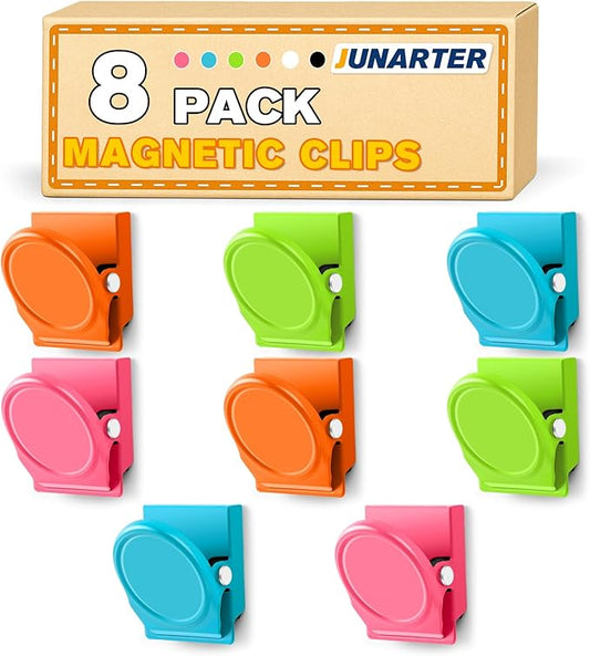 8 Pack Magnetic Clips Heavy Duty, Colorful Magnet Clips for Fridge, Refrigerator Magnets, Strong Magnetic Clip, Scratch Free Magnets with Clip for Whiteboard, Refrigerator, Cruise, Locker