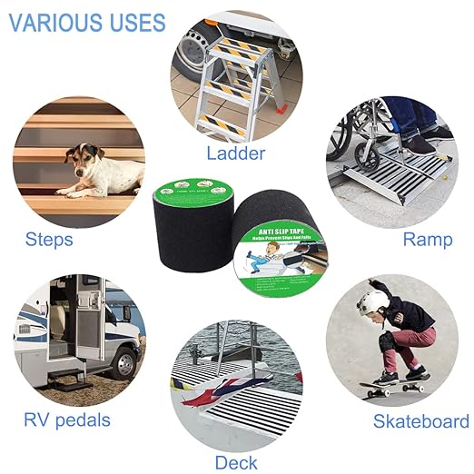 Anti Slip Tape, High Traction,Strong Grip Abrasive, Not Easy Leaving Adhesive Residue, Indoor & Outdoor (4" Width x 190" Long, Black)