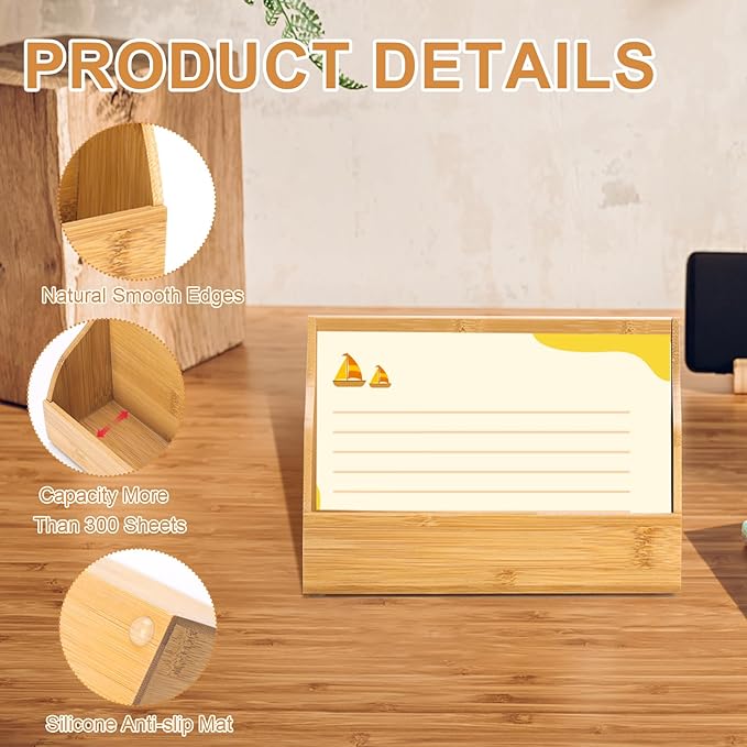 2 PCS 4x6 Inch Wood Index Card Holder Index Card Display Stand Notecard Box Business Cards Organizer Post Cards Case for Business Desk Office Home School Capacity 300 Sheets