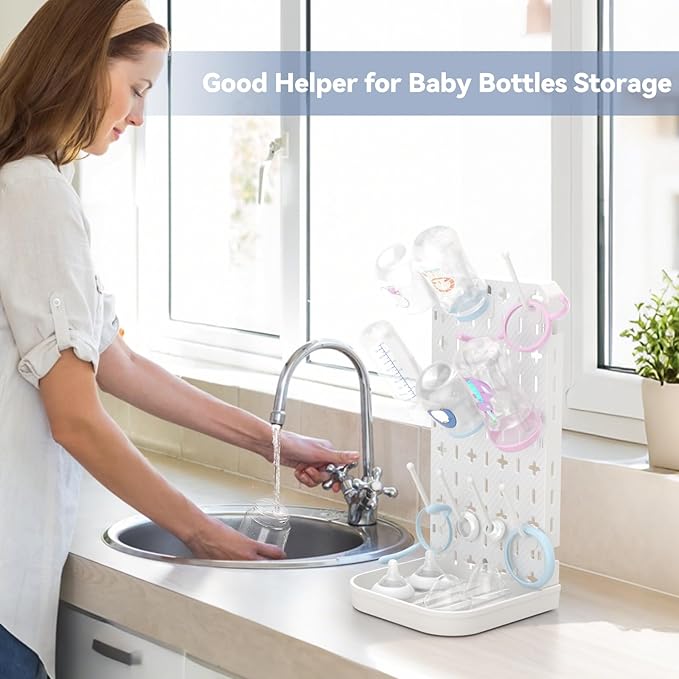 Baby Bottle Drying Rack Bottle Dryer Rack for 12 Bottle Drying Rack Space Saving Kitchen Countertop Vertical Cup Drainer Rack Detachable Baby Bottle Holder Storage Organizer Pump Part Dryer Rack White