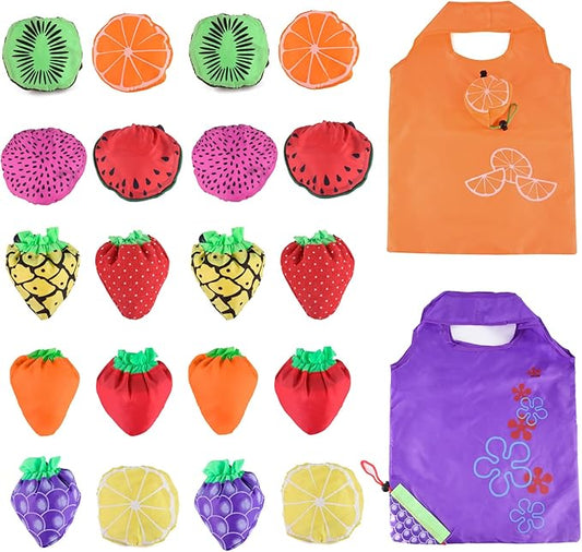 20 Pack Reusable Shopping Bags,Bulk Foldable Portable Reusable Grocery Bags Lightweight Polyester Grocery Shopping Tote Bag (Fruit)
