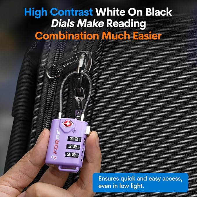 Forge TSA Approved Luggage Locks, Resettable Combination with Alloy Body, Purple 4 Locks.