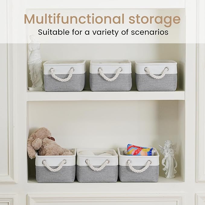 VQRTEXA Storage Baskets for Shelves 11.8x7.9x5.2 Inch, Foldable Fabric Storage Bins with Handles, Small Storage Baskets for Organizing Closet, Bathroom, Office, Home Organization (1-Pack, White&Gray)