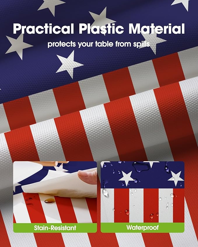 Pureegg 4th of July USA 250th Anniversary Plastic Tablecloth Disposable 10 Pack, Patriotic American Flag Rectangle Table Cover 54 x 108 Inch, Table Cloth for Independence Day BBQ Picnic Party