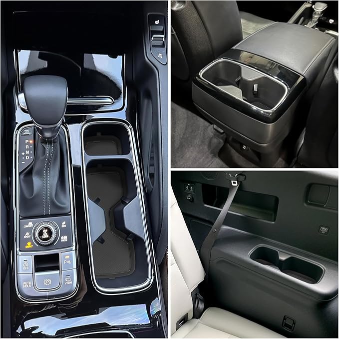 Cup Holder Coaster for Kia Telluride Accessories 2020 2021 2022 2023 2024 2025 Silicone Cup Holder Insert Mat Non-Slip Center Console Pad Car Interior Accessories Decoration (Black Trim,6-pcs kit)