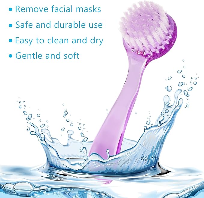 3 Pcs Facial Cleansing Brush, Manual Face Brushes for Cleansing and Exfoliating, Face Scrubber to Massage, Deep Pore Exfoliation, Makeup Remove and Skin Care with Soft Bristles, Clear Purple