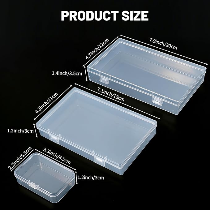 LJY 20 Pieces Mixed Sizes Rectangular Empty Mini Clear Plastic Organizer Storage Box Containers with Hinged Lids for Small Items and Other Craft Projects