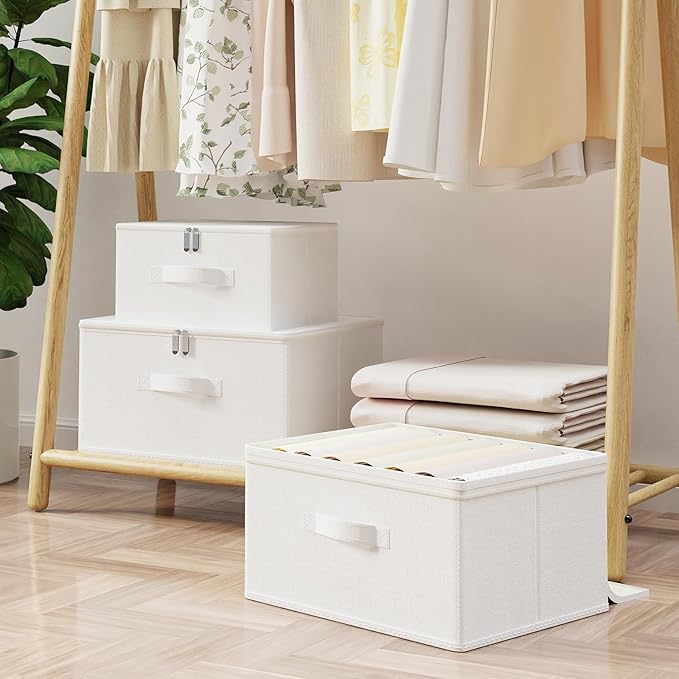 Storage Bins with Zipper, Cube Organizer Basket with Lid, Collapsible Stackable Closet Boxes, for Home and Bedroom, 4 Pack, White, 11.8 x 7.9 x 6.3 In, XSNY16WS-4