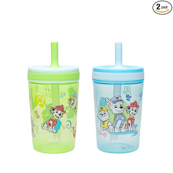 Zak Designs PAW Patrol Kelso Toddler Cups For Travel or At Home, 15oz 2-Pack Durable Plastic Sippy Cups With Leak-Proof Design is Perfect For Kids (Chase, Marshall, Rubble, & More)