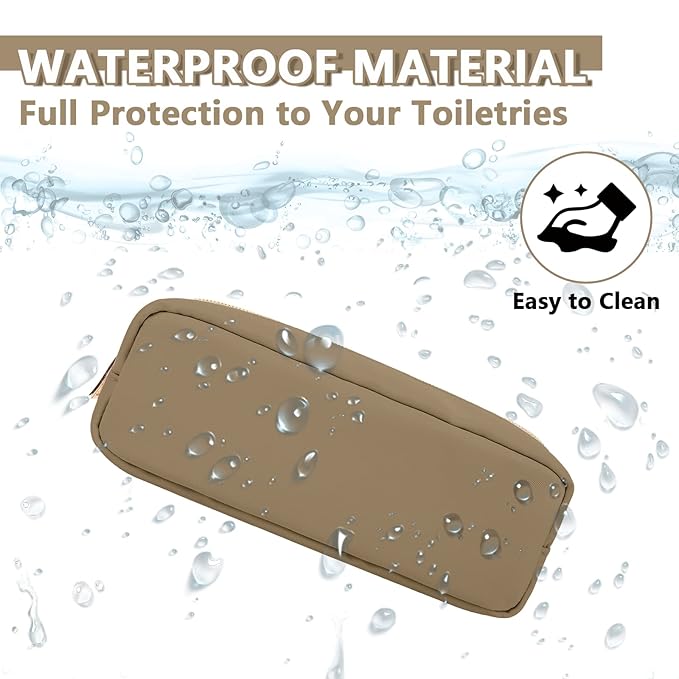 Small Pencil Case Makeup Bag for Purse, Cute Pencil Pouch Preppy Nylon Makeup Brush Pouch with Zipper, Girls Portable Stationery Storage Case for Office School College(Slim-Khaki)