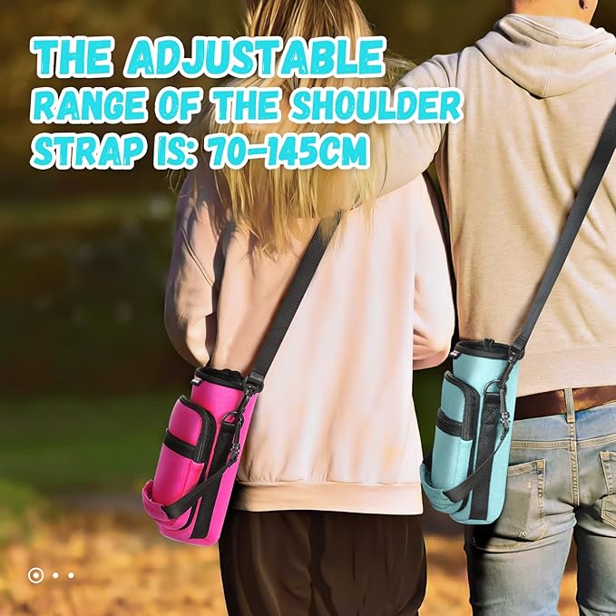 Nuovoware Water Bottle Carrier Bag,25oz/40oz/64oz Bottle Pouch Holder,Adjustable Shoulder Hand Strap 2 Pocket Sling Neoprene Sleeve Sports Accessories for Hiking Travelling Camping
