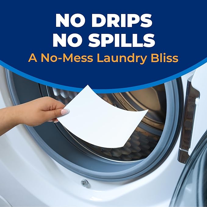 ARM & HAMMER Power Sheets Laundry Detergent, Fragrance Free, No Dyes or Perfumes, Lightweight and Travel-Friendly, 50 Count, Up to 100 Small Loads