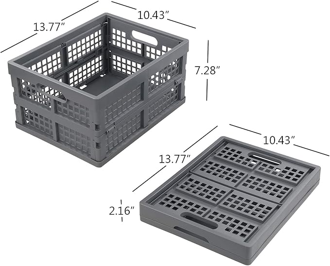 Nesmilers 3 Packs Plastic Collapsible Crates, Folding Bin, 15 L Foldable Crates