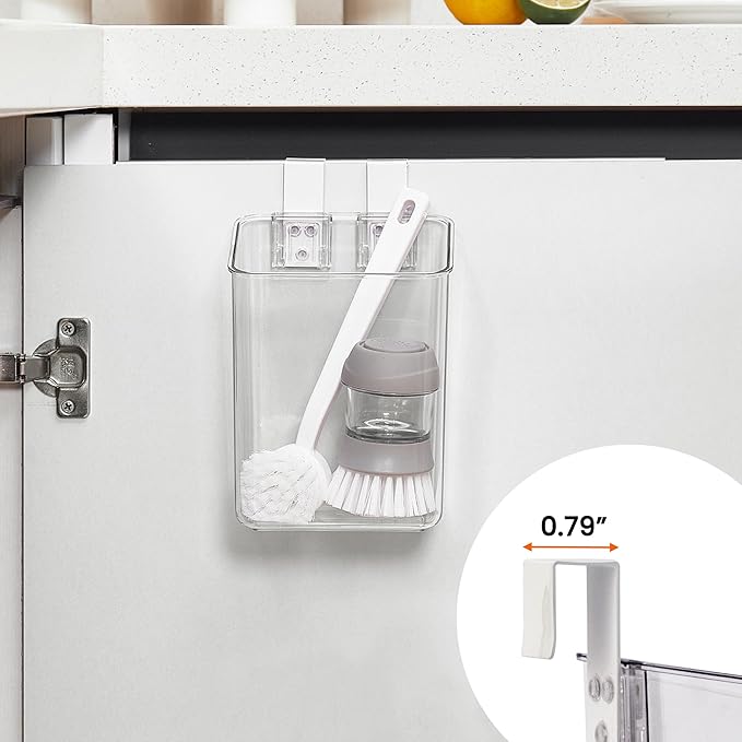 Vacane Plastic Over Cabinet Door Organizer with Removable Hooks, Clear Hanging Baskets for Organizing Over the Cabinet Organizer Holder for Kitchen, Pantry, Bathroom-Hang Outside or Inside Door-S