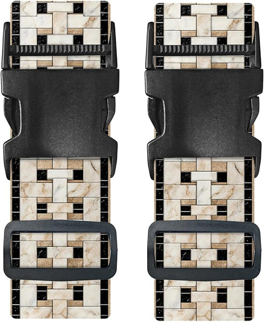 Nuxovilar Luggage Straps of 2 Set Marble Mosaic Pattern, 1.96x90.5 inches - Luggage Straps for Suitcases, Fit for Business Travel, Formal Trips, Daily Use