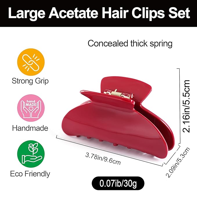 Big Claw Hair Clips for Women Hair Jaw Clips Large Hair Claw Clamps Acetate Hair Clip 2 Pack,Black/Red