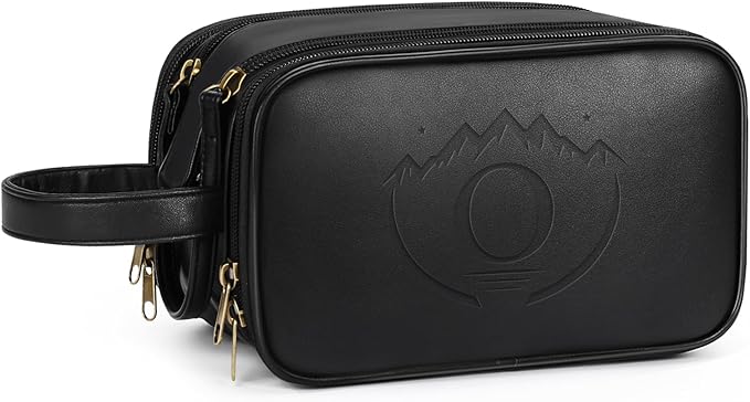 Travel Toiletry Bag for Men,Mens Shaving Bags for Toiletries,Men's Toiletry Travel Bag Leather,Personalized Travel Essentials,Birthday Gifts For Men,Black- O