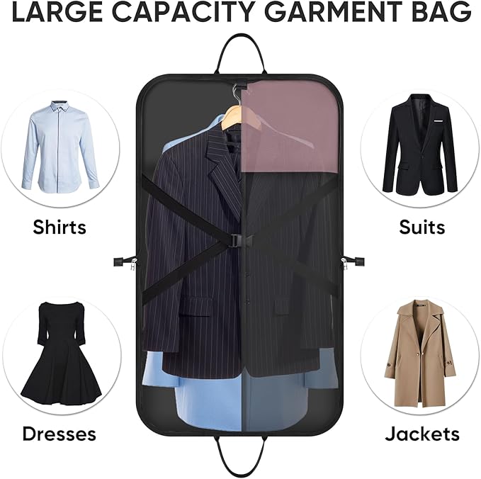 BALEINE Travel Garment Bag, Travel Suit Bag for Men, 42'' Waterproof Carry on Garment Bag for Hanging Clothes, Garment Duffel Bag for Travel Business (Pink)