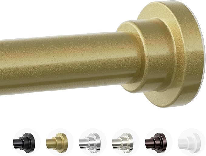 Mcrbeay Shower Curtain Rod, 1" Diameter Heavy Duty Tension Shower Rod, Non Slip Adjustable 28-74 inch No Drilling Shower Curtain Rods Spring Tension For Bathroom, Shower Stall, No Rust, Chrome Gold