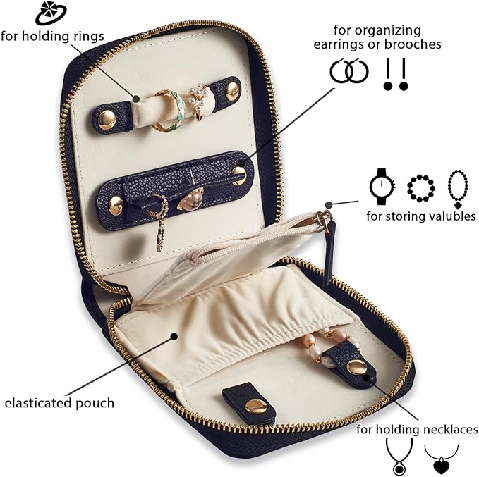 Travel Jewelry Organizer Case - for Tangle-Free Necklaces, Earrings, Rings, Bracelets Storage, Travel Essentials, Fashion Portable Jewelry Travel Bags for Women - Small Black